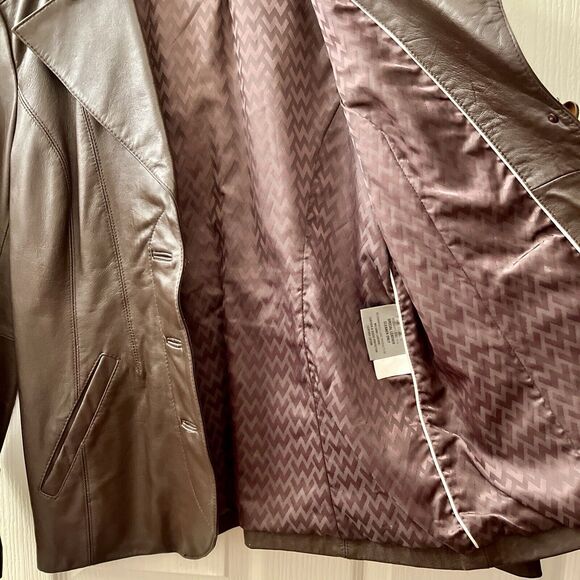 Vtg Wilsons Leather Women M Jacket Chocolate Brown Fitted 3 Button Pockets Lined - Picture 5 of 10